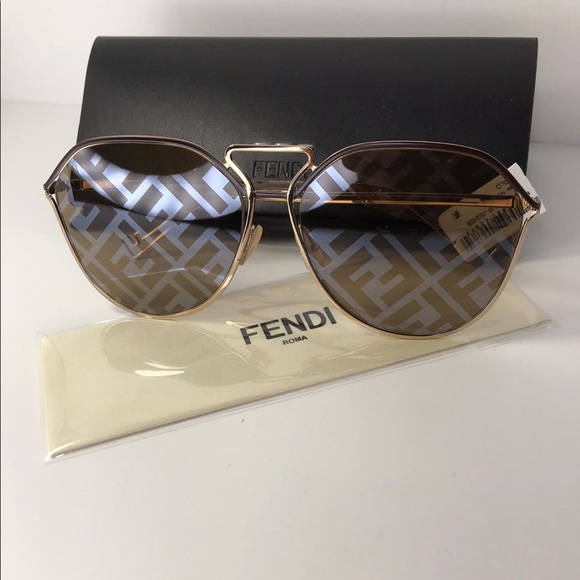 New - Fendi FF M0071/S Fendi Grid Pilot Sunglasses - Brown Gold Sunglasses - Picture 9 of 11